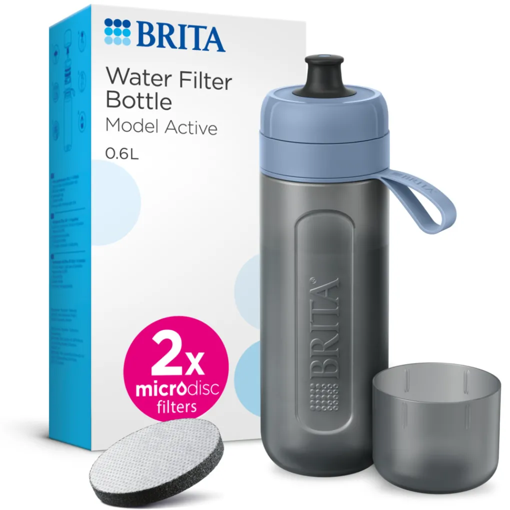 BRITA Waterfilterfles Active 0.6L Donkerblauw inclusief 2 MicroDisc Single Unit Hot