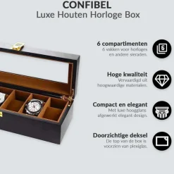Confibel Horloge box voor uw juwelen en sieraden 10 compartimenten met kussentjes New