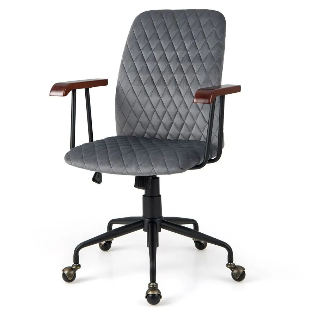 Costway Fluwelen Vintage Bureaustoel Met Kantelbare Rugleuning Best