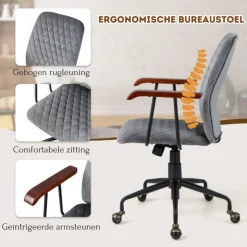 Costway Fluwelen Vintage Bureaustoel Met Kantelbare Rugleuning Best