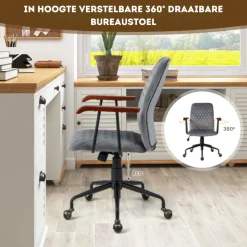 Costway Fluwelen Vintage Bureaustoel Met Kantelbare Rugleuning Best