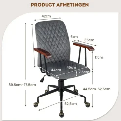 Costway Fluwelen Vintage Bureaustoel Met Kantelbare Rugleuning Best