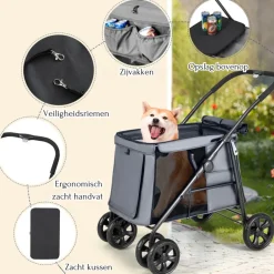 Trendmix Costway opvouwbare xl hondenbuggy met ademend gaas en opbergvakken Outlet
