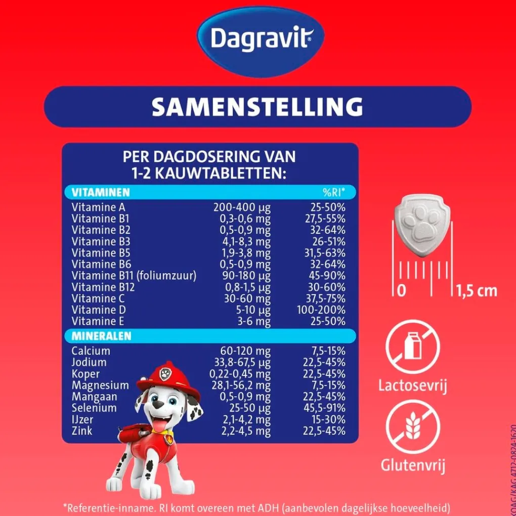 Dagravit Kids-Xtra Paw Patrol 3-5 jaar Kauwtabletten Outlet