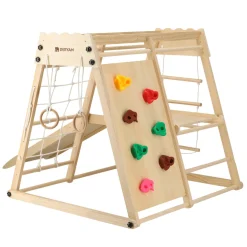 Deryan Luxe Houten Speelklimrek Met Glijbaan Klimwand En Accessoires