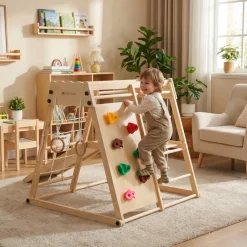 Deryan Luxe Houten Speelklimrek Met Glijbaan Klimwand En Accessoires