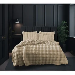 Eleganzzz Dekbedovertrek Bubble Pom Pom Rabbit Fur - sand 240x200/220cm Outlet