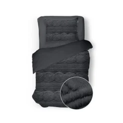 Eleganzzz Dekbedovertrek Jacquard Teddy Pluche - dark grey 140x200/220cm