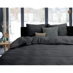 Eleganzzz Dekbedovertrek Jacquard Teddy Pluche - dark grey 140x200/220cm