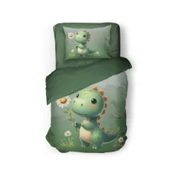 Eleganzzz Kinder Dekbedovertrek Micropercal Sleeposaurus - green 140x220/240cm Clearance