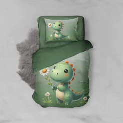 Eleganzzz Kinder Dekbedovertrek Micropercal Sleeposaurus - green 140x220/240cm Clearance