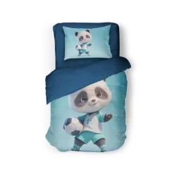 Eleganzzz Kinder Dekbedovertrek Micropercal Panda Power - blue 140x220/240cm Best