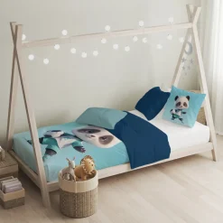 Eleganzzz Kinder Dekbedovertrek Micropercal Panda Power - blue 140x220/240cm Best