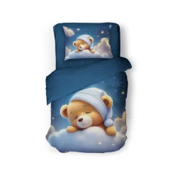 Eleganzzz Kinder Dekbedovertrek Micropercal Snuggle Bear - blue 140x220/240cm Sale