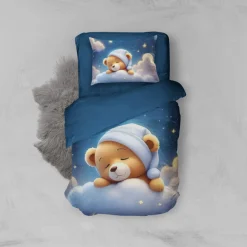 Eleganzzz Kinder Dekbedovertrek Micropercal Snuggle Bear - blue 140x220/240cm Sale