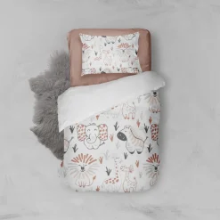 Eleganzzz Kinder Dekbedovertrek Micropercal Animal Crackers - white 140x220/240cm Best