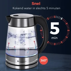 KitchenBrothers Glazen Waterkoker met LED Clearance