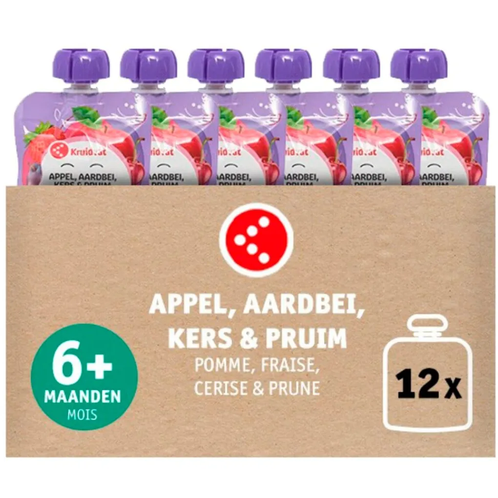 Kruidvat 6+M Bio Appel, Aardbei, Kers en Pruim Knijpzakje