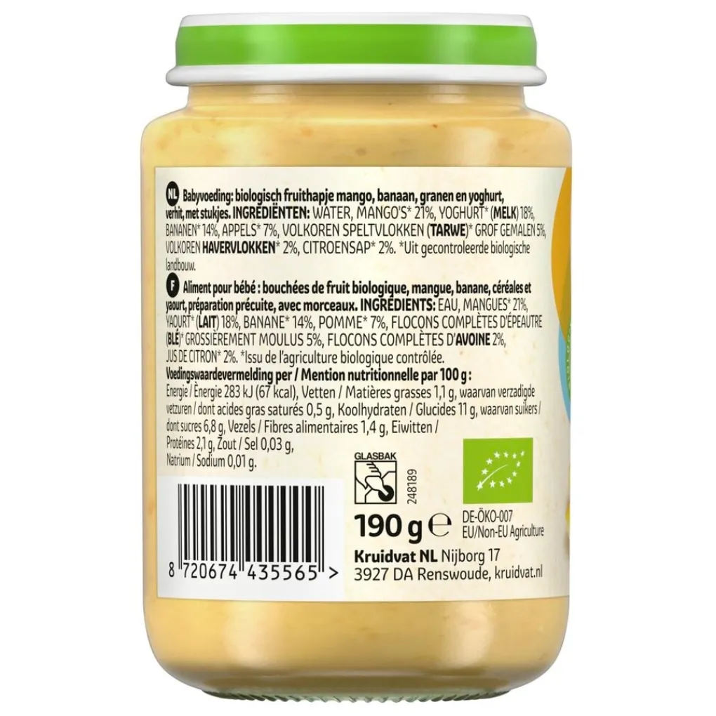 Kruidvat 8+M Bio Mango, Banaan, Granen & Yoghurt Fruithapje New