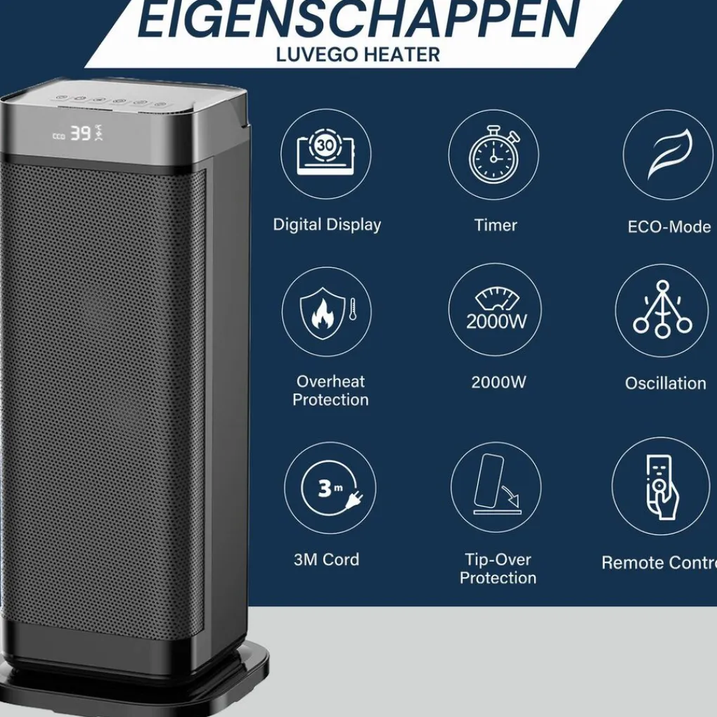 Luvego Elektrische Kachel Zwart Hot