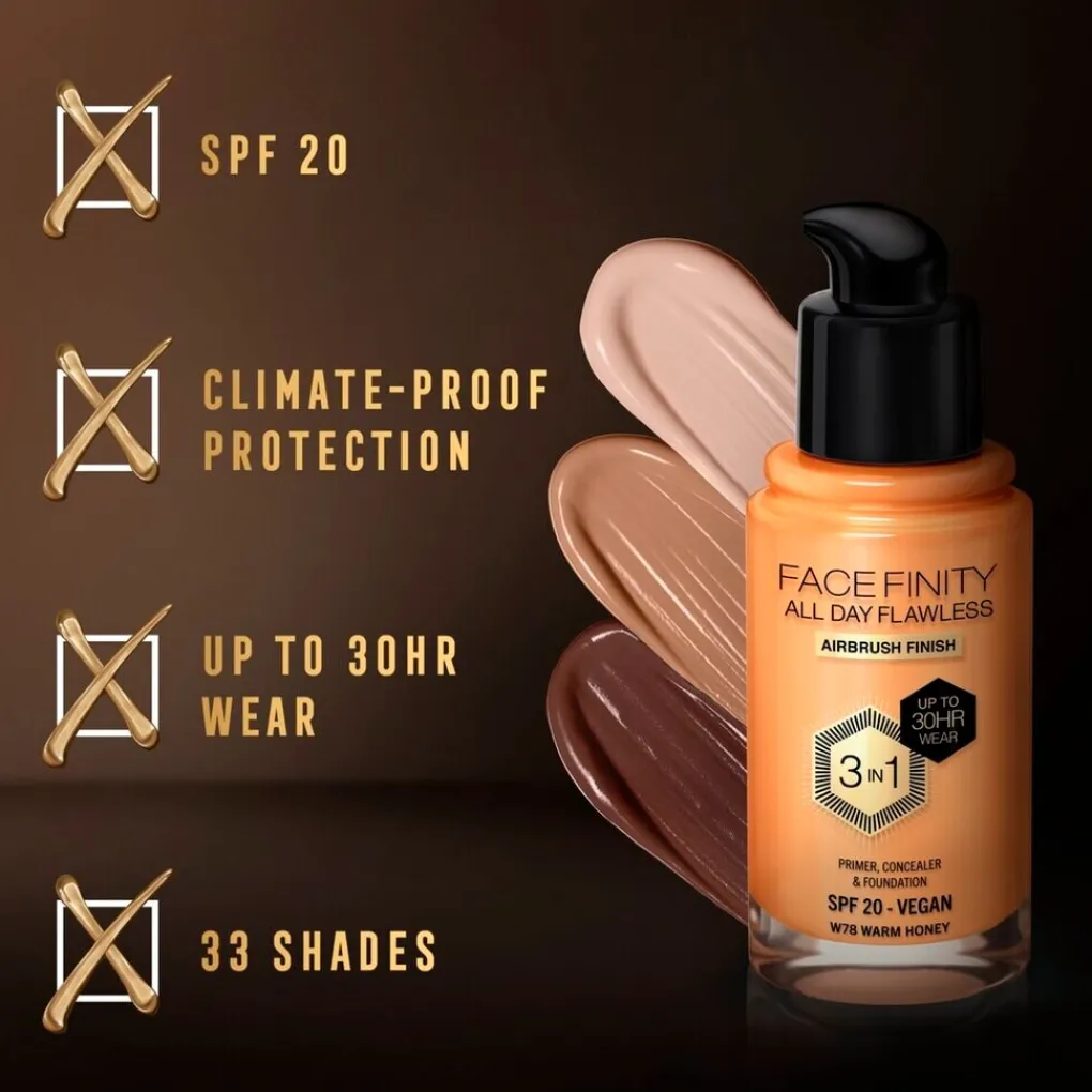 Max Factor Facefinity All Day Flawless W78 Warm Honey Foundation Discount