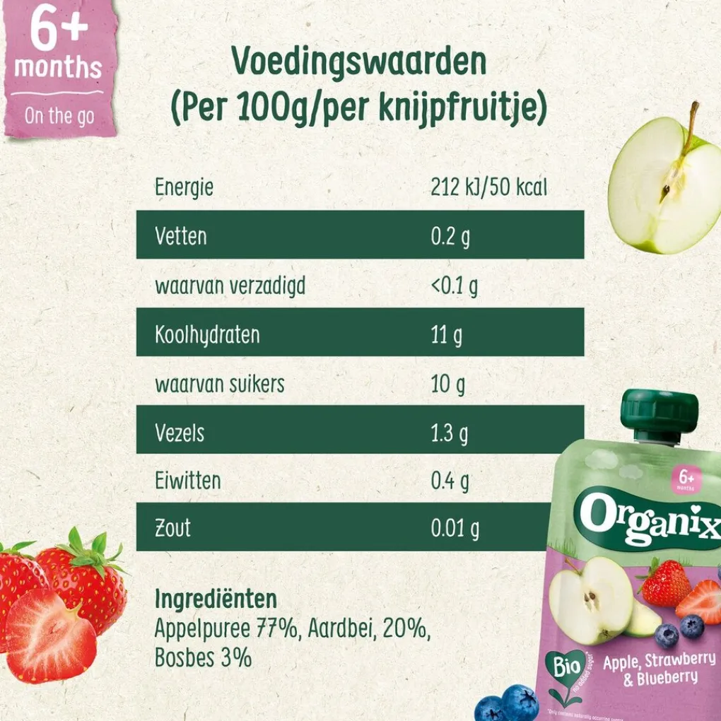 Organix 6+M Appel, Aardbei & Bosbes Knijpfruit Clearance