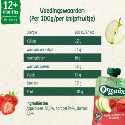 Organix 12+M Appel, Aardbei & Quinoa Knijpfruit Hot