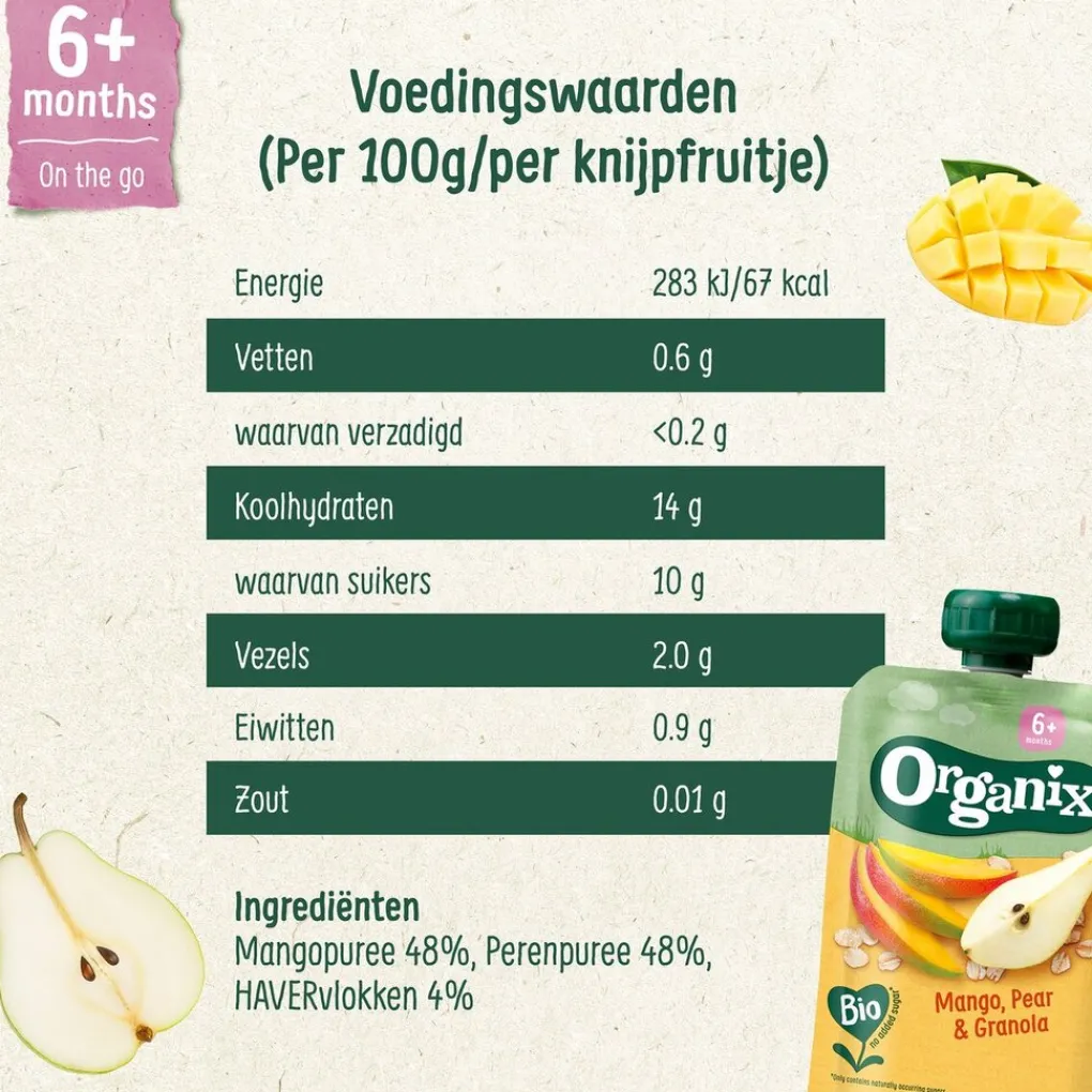 Organix 6+M Mango, Peer & Granola Knijpfruit Discount