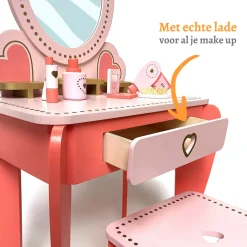 Rijoka Houten Kaptafel Make up Dresser met Krukje en Spiegel Outlet