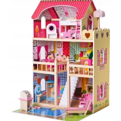 RIJOKA Houten Poppenhuis LED Verlichting Meubelset 15pcs 3 Verdiepingen Sale