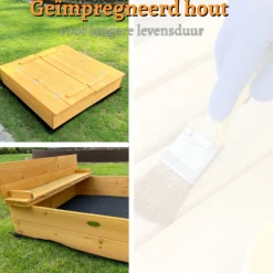 Rijoka Houten Zandbak Inklapbaar 2 Banken Inclusief Grondzeil Vierkant Online