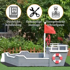 Rijoka Houten Zandbak Schip Inclusief Grondzeil Zitbank met Opbergvak Best