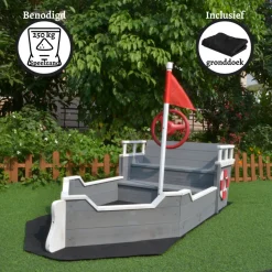 Rijoka Houten Zandbak Schip Inclusief Grondzeil Zitbank met Opbergvak Best