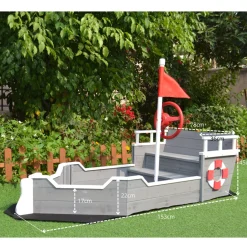 Rijoka Houten Zandbak Schip Inclusief Grondzeil Zitbank met Opbergvak Best