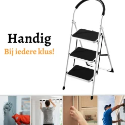 Rijoka Huishoudtrap Inklapbaar 3 Treden Anti Slip Treden Sponge Handgrepen