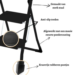 Rijoka Keukentrap Inklapbaar 2 Treden Huishoudtrap Anti slip treden Outlet