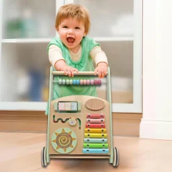 Rijoka Loopwagen Hout voor Baby Educatieve Looptrainer Anti Slip Wieltjes Babywalker