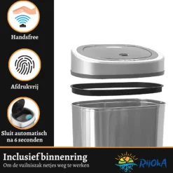 Rijoka Prullenbak met Sensor 12 Liter RVS Soft Close Vingerafdrukvrij Sale