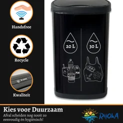 Rijoka Prullenbak Sensor Dubbel 50 Liter Recycle Soft Close Vingerafdrukvrij Discount