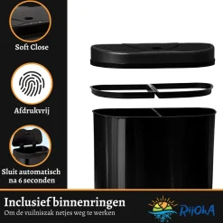 Rijoka Prullenbak Sensor Dubbel 70 Liter Recycle RVS Soft Close Vingerafdrukvrij Discount