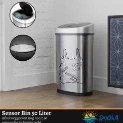 Rijoka Prullenbak Sensor 50 Liter RVS Soft Close Vingerafdrukvrij New