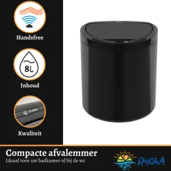 Rijoka Sensor Afvalemmer 8 Liter Kunststof Soft Close Prullenbak Best