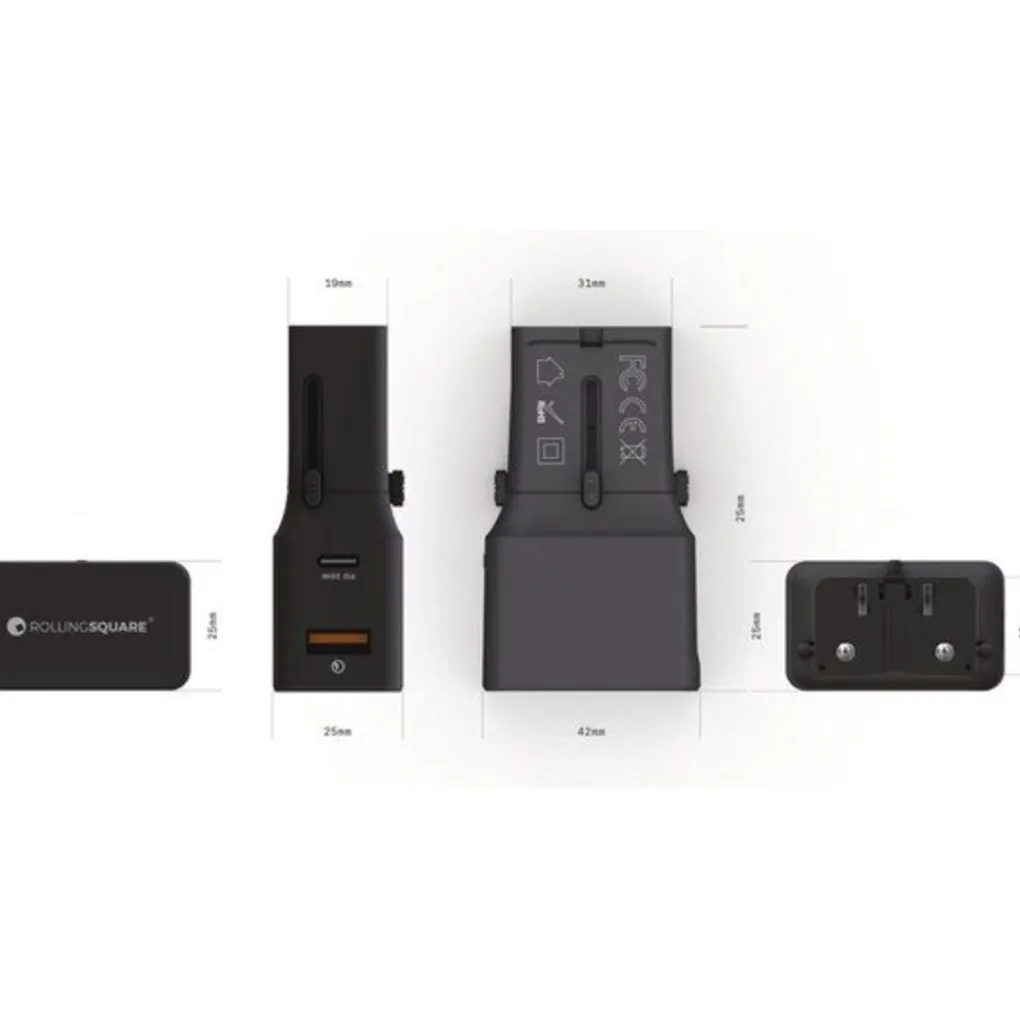 Rolling Square Pocket Travel Adapter Wereldstekker - Zwart