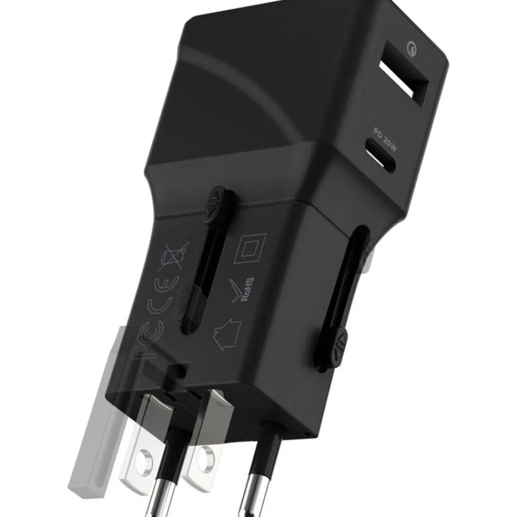 Rolling Square Pocket Travel Adapter Wereldstekker - Zwart