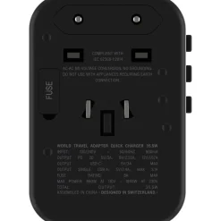 Rolling Square Travel Adapter Quick Charge Universele Wereldstekker Zwart Hot