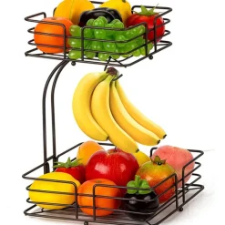 SensaHome Fruitmand met Bananenhouder Vierkant 2-Laags Hot