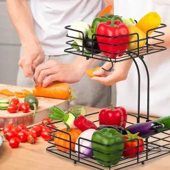 SensaHome Fruitmand met Bananenhouder Vierkant 2-Laags Hot