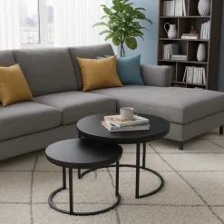 SensaHome Salontafel Set Antieke Ronde Houten Tafelset Clearance