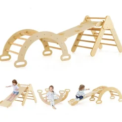 Trendmix 3 in 1 Houten Klimset met Glijbaan Klimdriehoek en Klimboog Sale