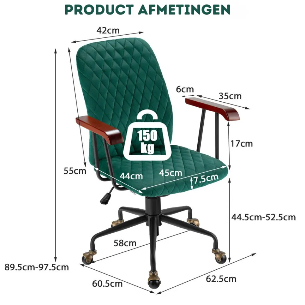 Trendmix Fluwelen Vintage Bureaustoel Met Kantelbare Rugleuning Best